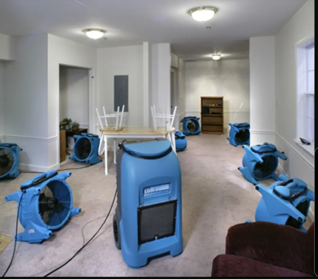 Air movers and dehumidifier setup for Water Extraction & Removal in Groveland