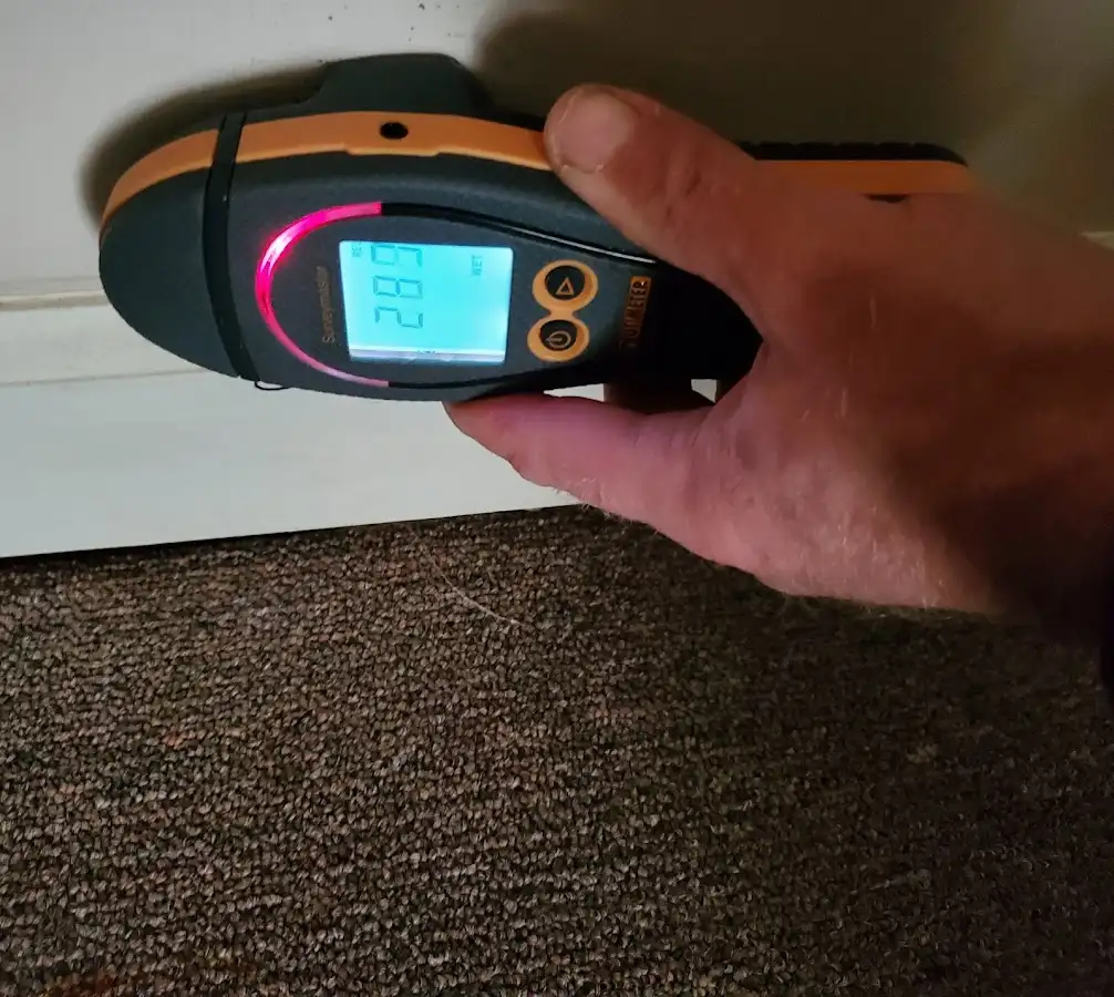 Moisture detection at baseboard during Storm Damage Restoration in Groveland